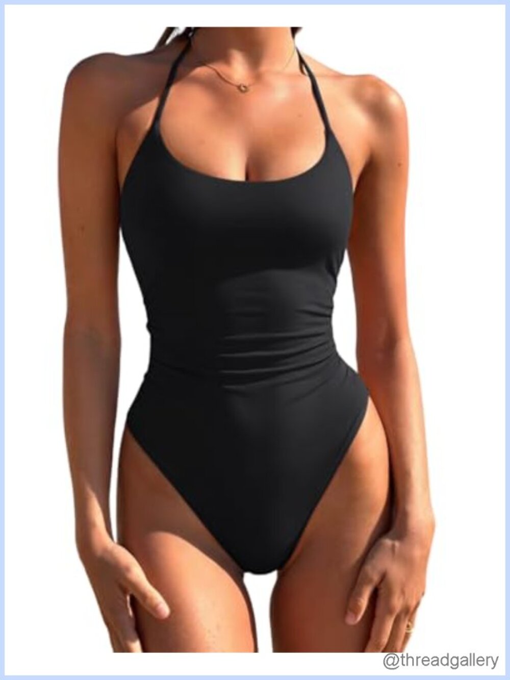 Nylon Spandex Halter One Piece Swimsuit with Removable Pads